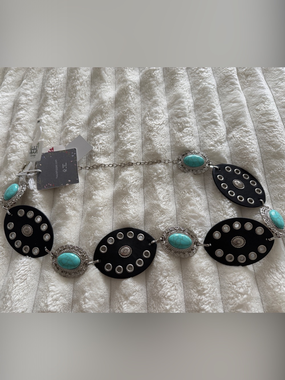 Haute Hippie Black & Turquoise Oval Concho belt